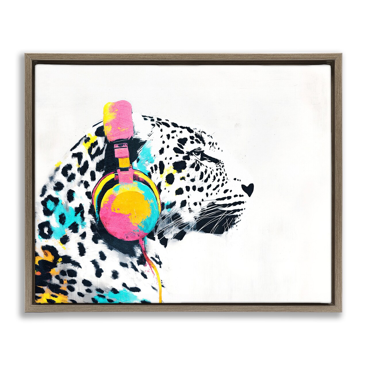 Stupell Industries Leopard On Air Headphones Floating Frame, design by Svetlana Aleynikova